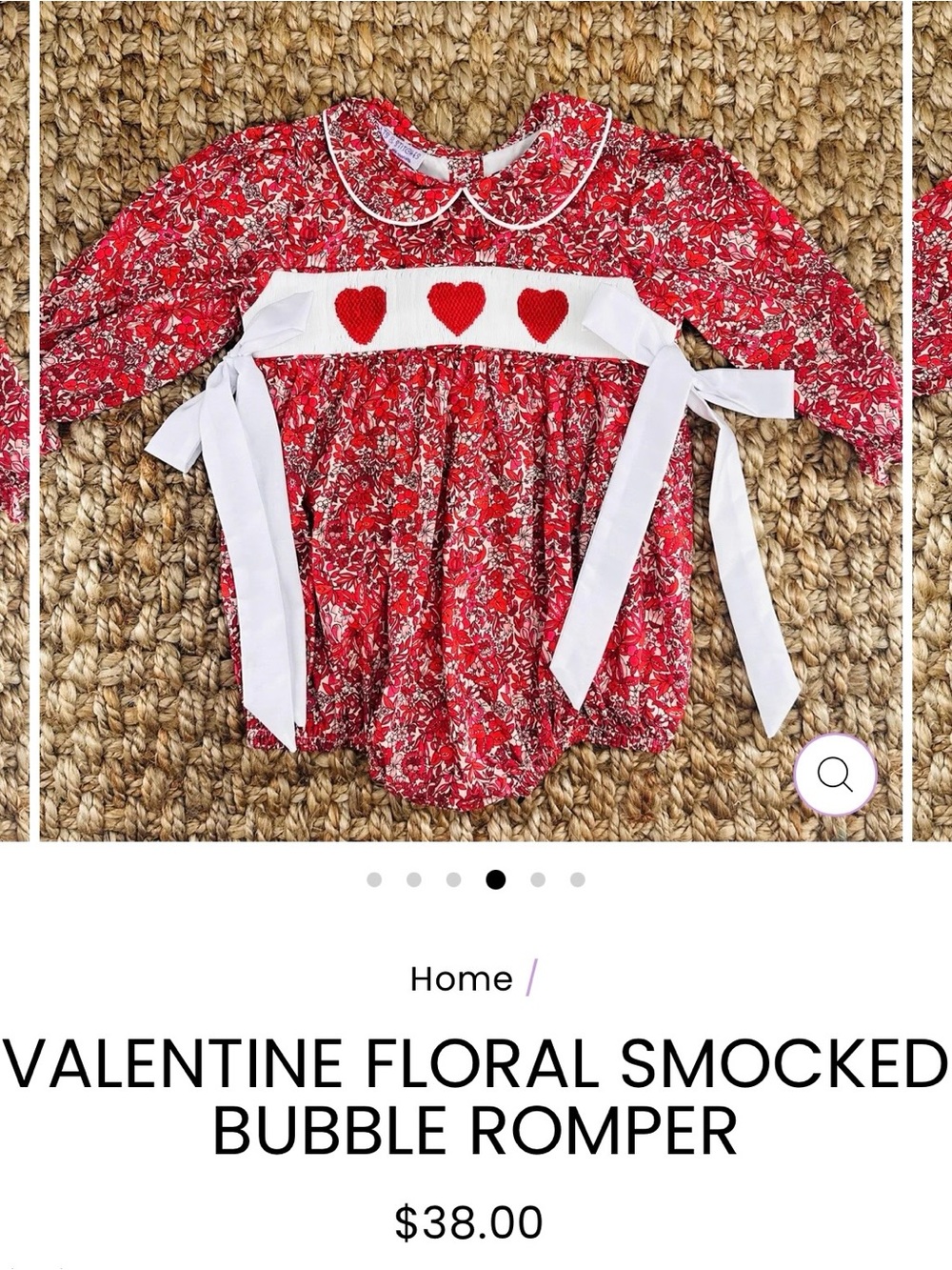 Pleats & Stitches Red Heart Smocked w Bows Baby Girl Long Sleeve Bubble 18M